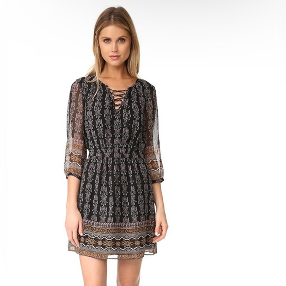 Madewell Lace Up Burnished Floral Mini Dress Black/Brown Size 00 - Picture 2 of 11